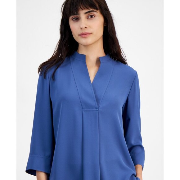 Anne Klein Women's Split-Neck 3/4-Sleeve Tunic Top Blue Size XL MSRP $89 - Picture 3 of 3
